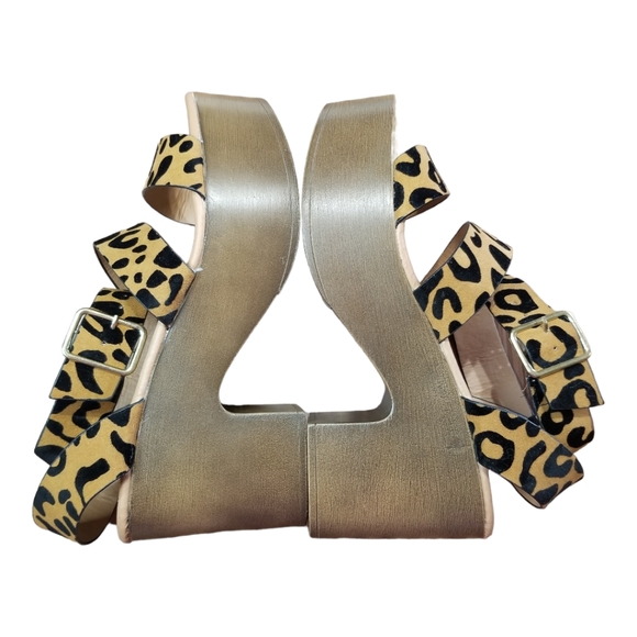 New Qupid Triple Band Open Toe Chunky Faux Leopard Suede Platform Heels … - Picture 10 of 14